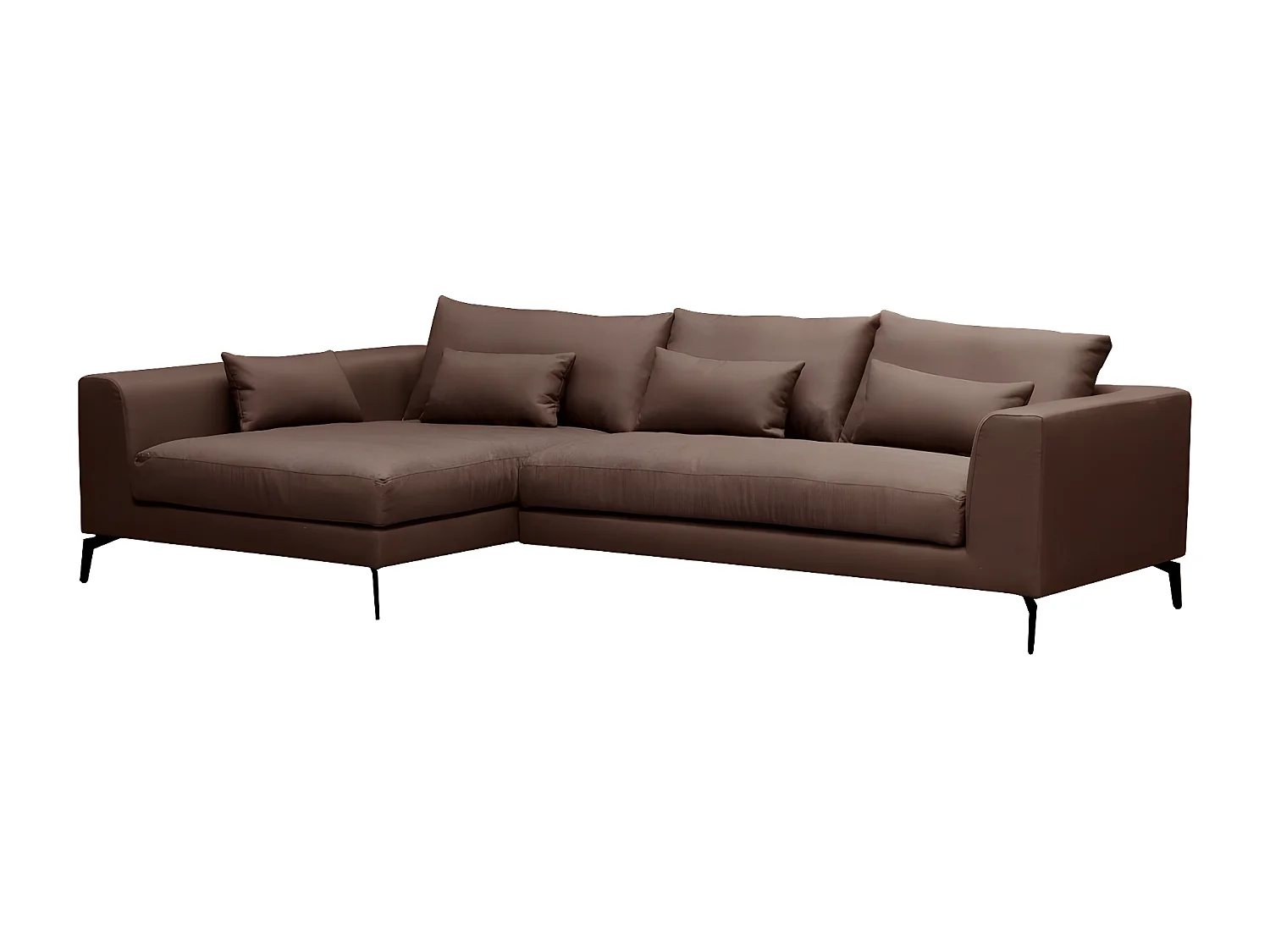 Canapé d'angle en tissu luxe 5 places, BERGAMO, chocolat, angle gauche (vu de face)