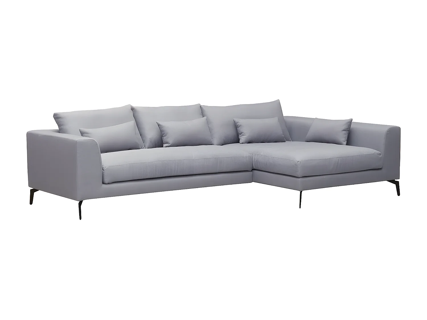 Luxe 5-zits hoekbank BERGAMO van grijze stof met massief houten frame