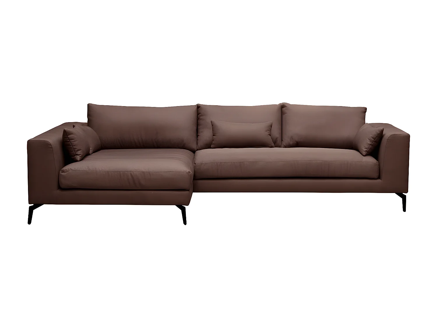 Hoekbank van luxe stof met 5 zitplaatsen BERGAMO bruin met massief houten frame