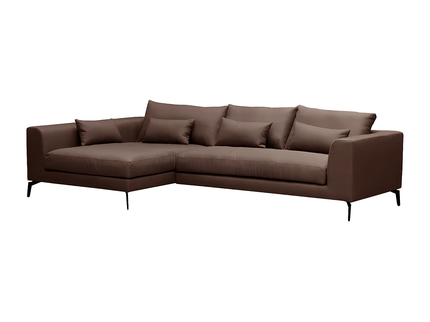 Hoekbank van luxe stof met 5 zitplaatsen BERGAMO bruin met massief houten frame