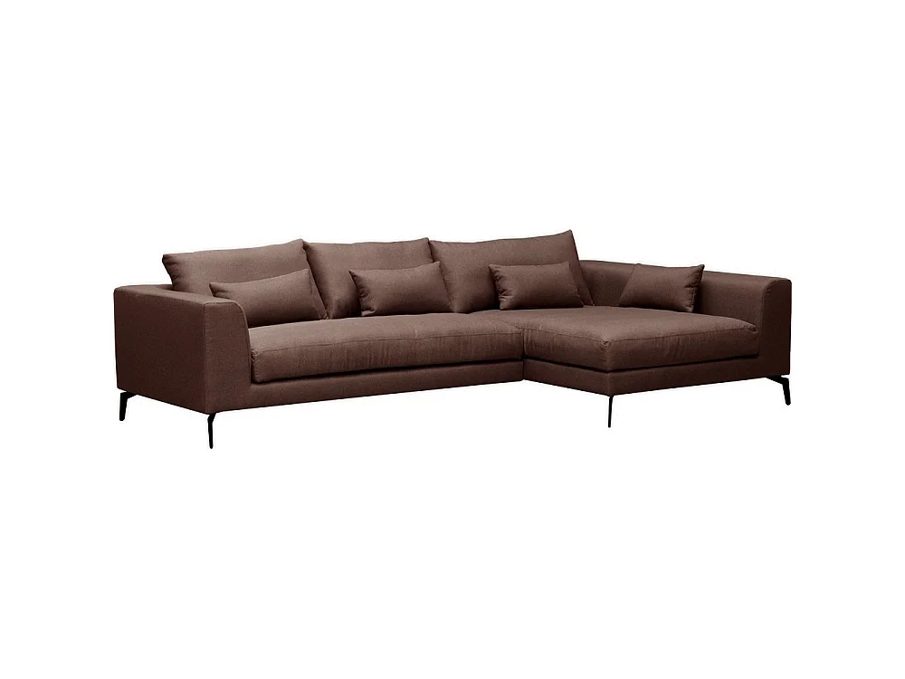Canapé d'angle droit 5 places en tissu marron BERGAMO