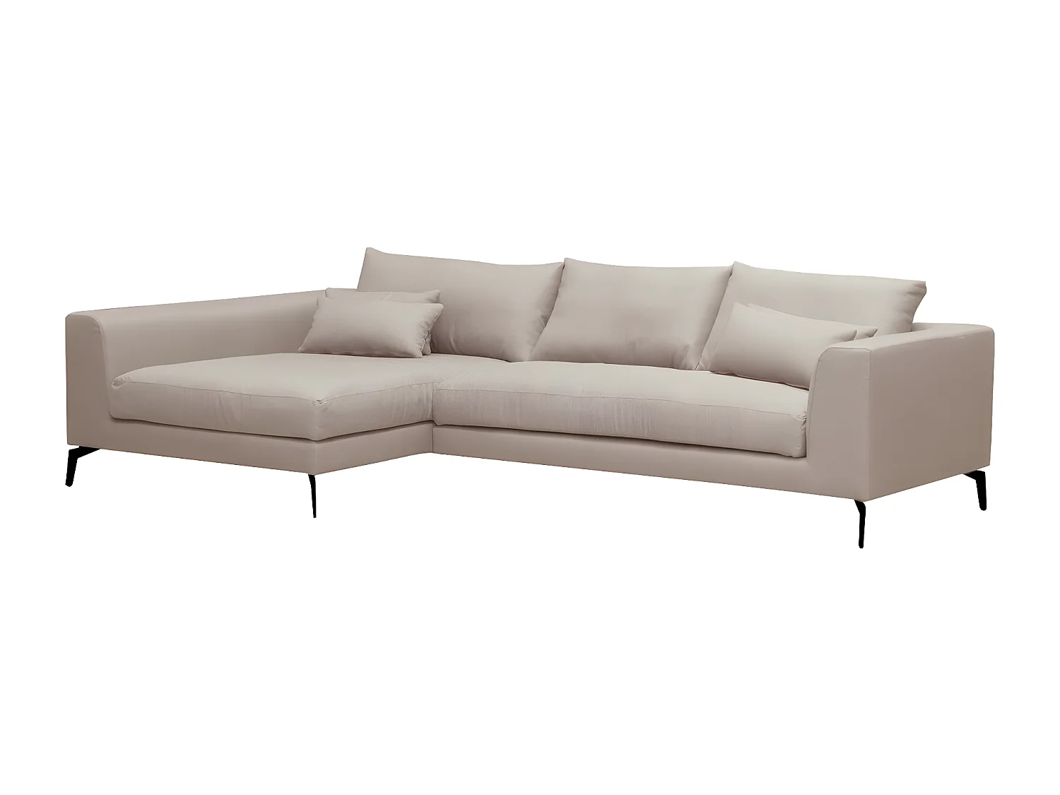 Canapé d'angle en tissu luxe 5 places, BERGAMO, beige, angle gauche (vu de face)