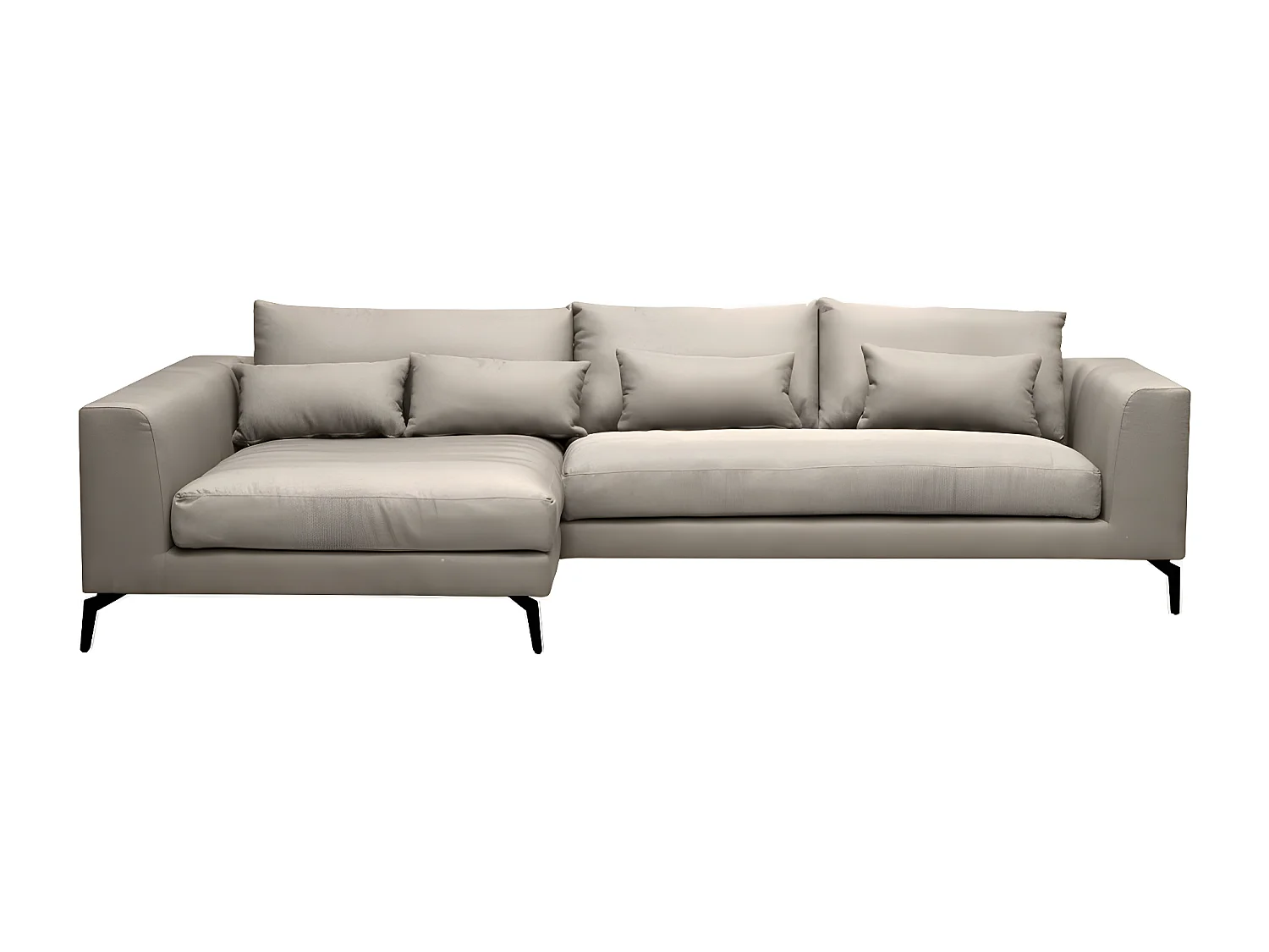 Canapé d'angle en tissu luxe 5 places, BERGAMO, beige, angle gauche (vu de face)