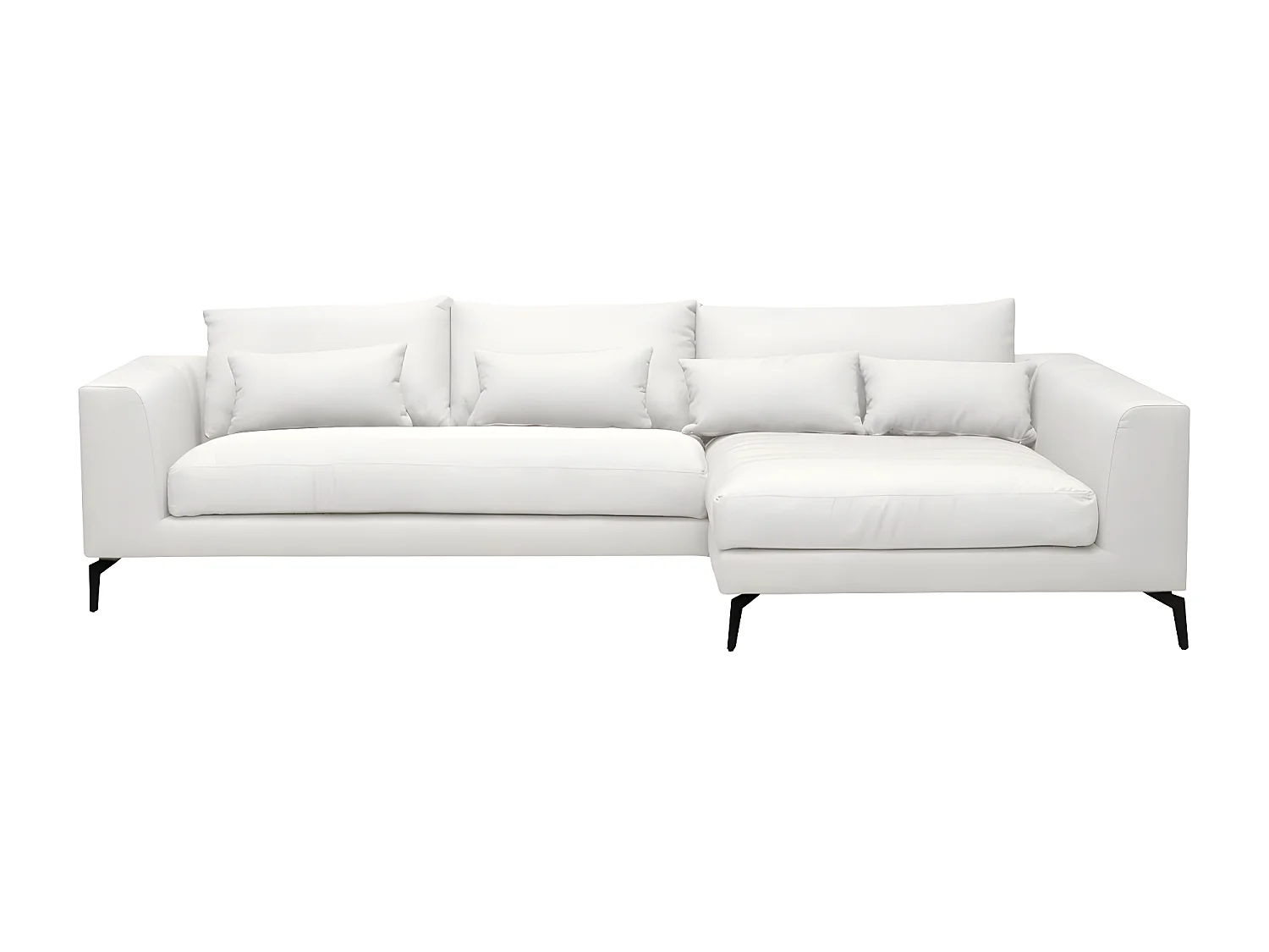 Luxe witte hoekbank BERGAMO van stof, 5 zitplaatsen, met massief houten frame en HR-schuim kussens