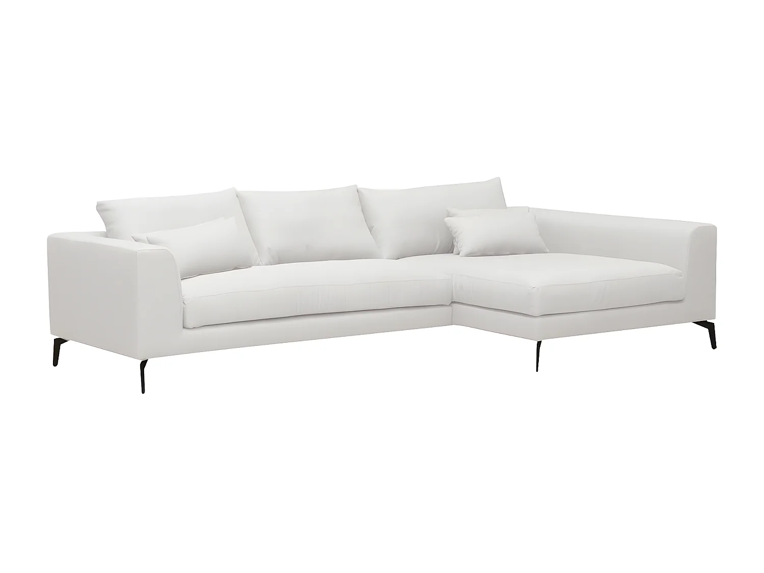 Luxe witte hoekbank BERGAMO van stof, 5 zitplaatsen, met massief houten frame en HR-schuim kussens