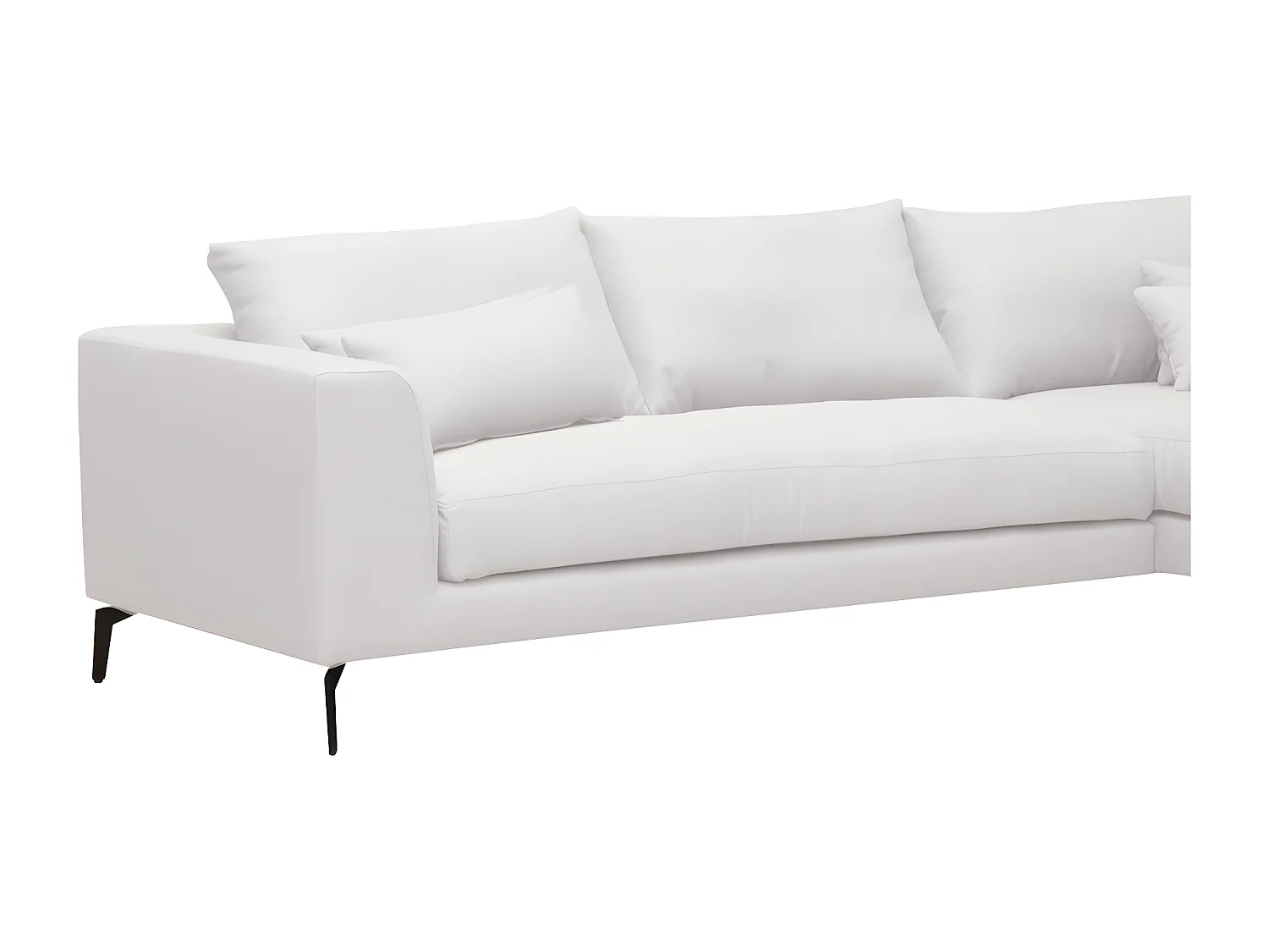 Luxe witte hoekbank BERGAMO van stof, 5 zitplaatsen, met massief houten frame en HR-schuim kussens