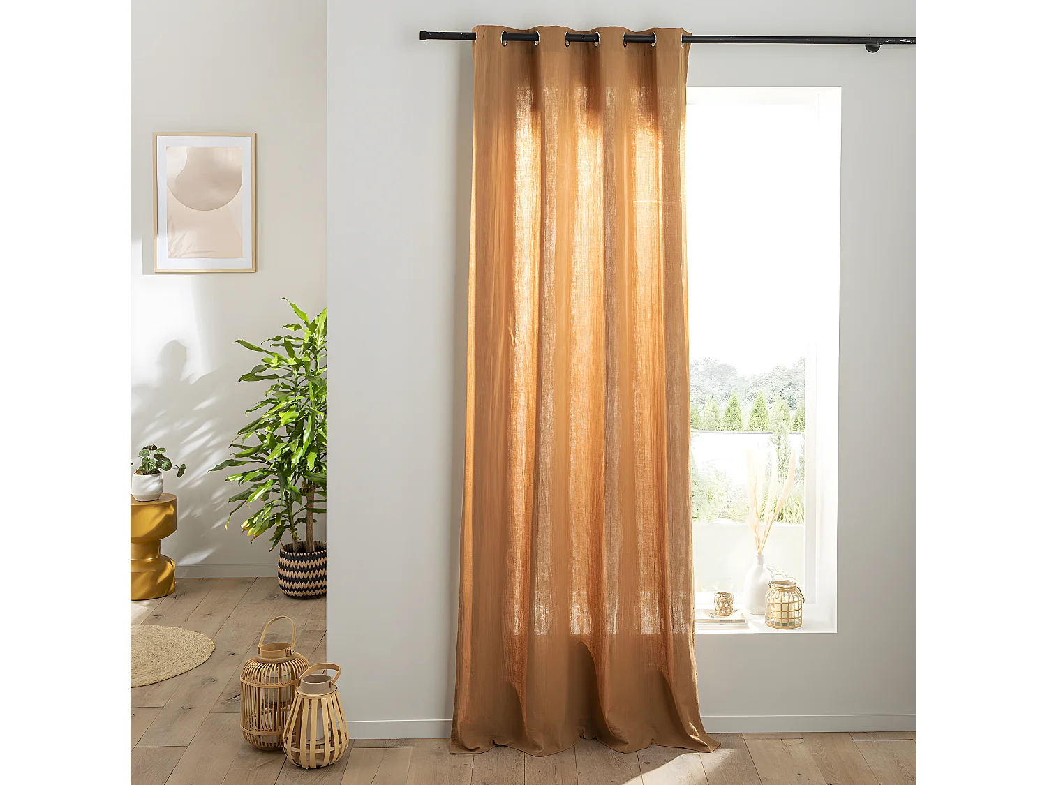 Rideau uni en gaze de coton oeillets à l'unité 140x260cm camel