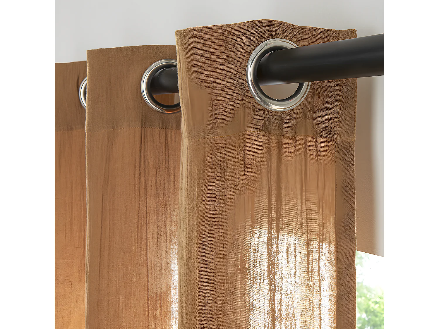 Rideau uni en gaze de coton oeillets à l'unité 140x260cm camel