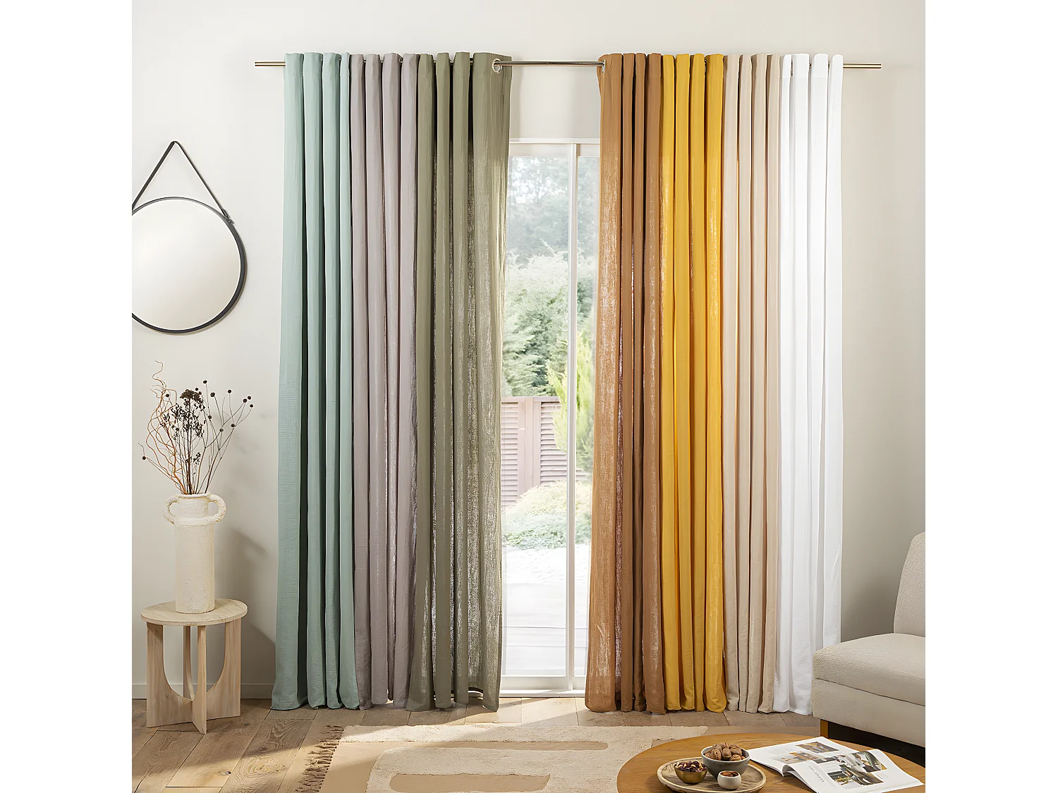 Rideau uni en gaze de coton oeillets à l'unité 140x260cm camel