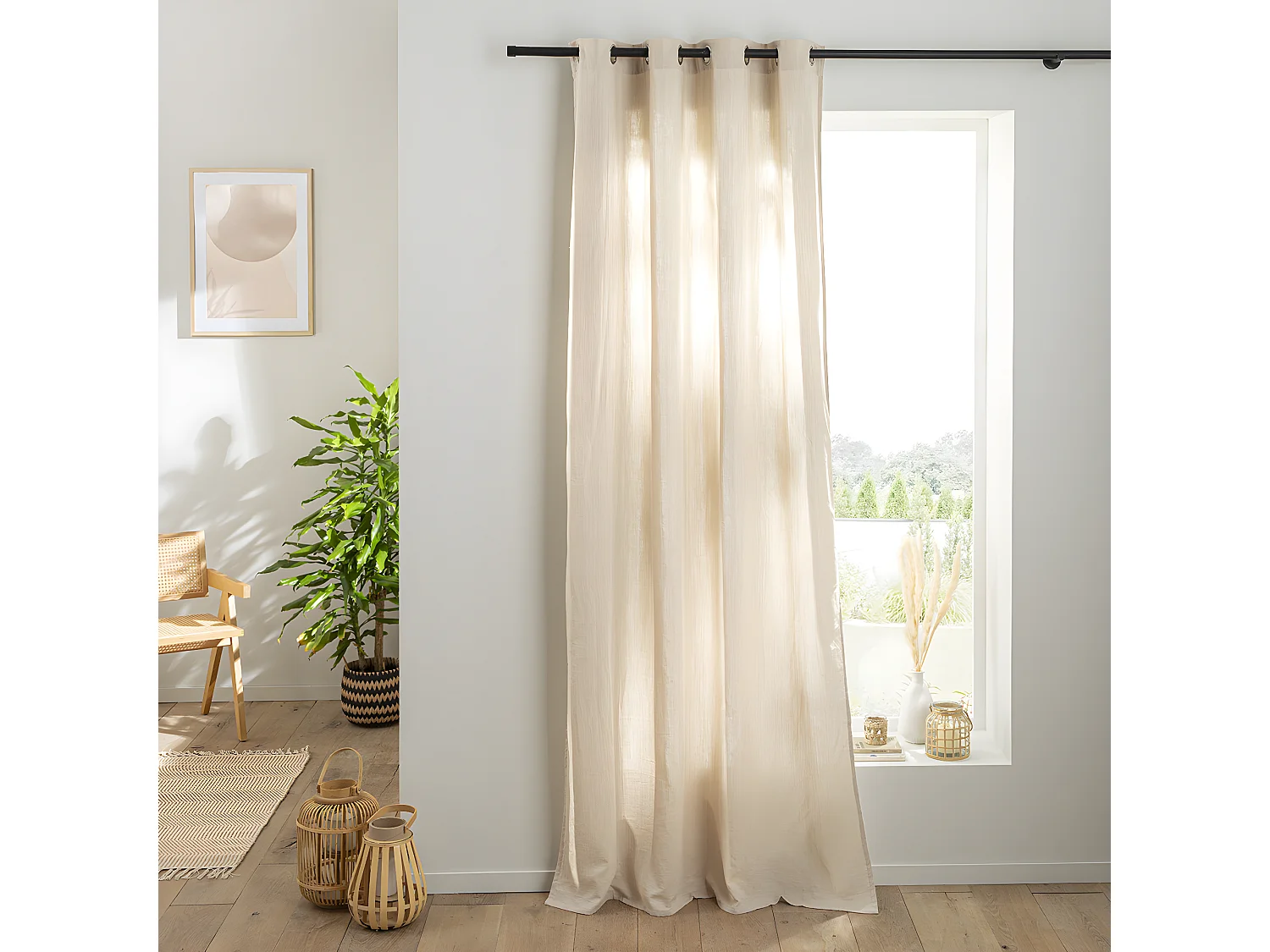 Rideau uni en gaze de coton oeillets à l'unité 140x300cm beige