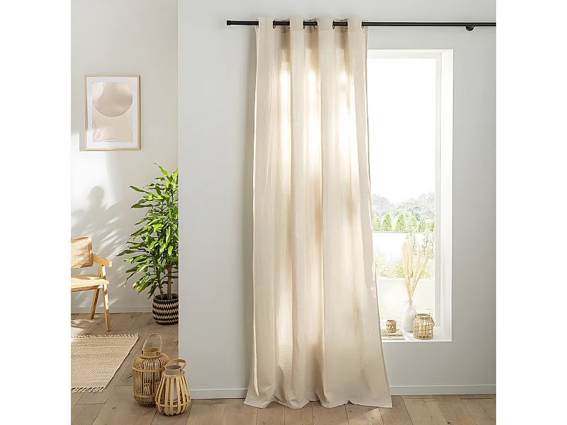 Rideau uni en gaze de coton oeillets à l'unité 140x300cm beige