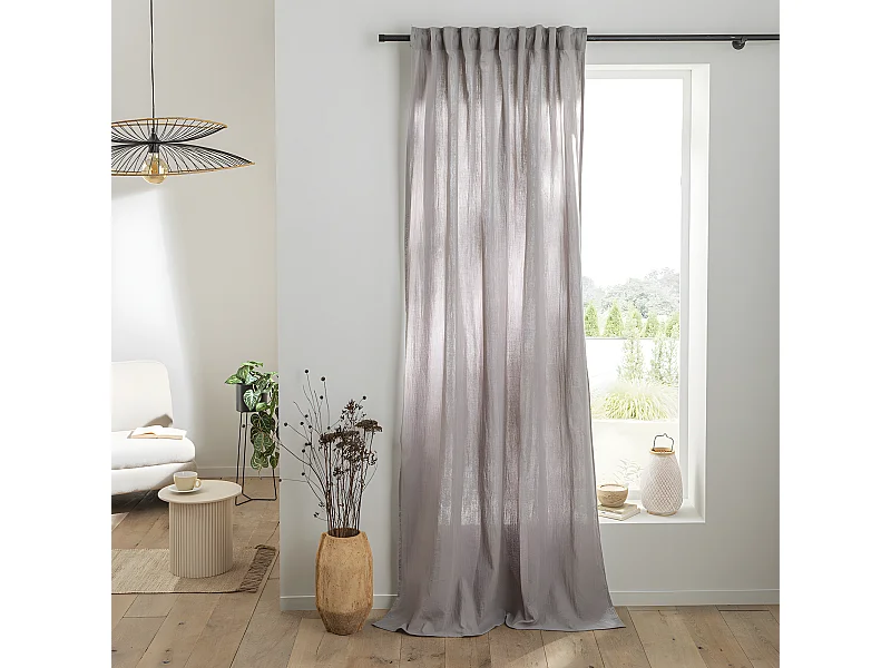 Rideau uni en gaze de coton pattes cachées à l'unité 140x300cm gris