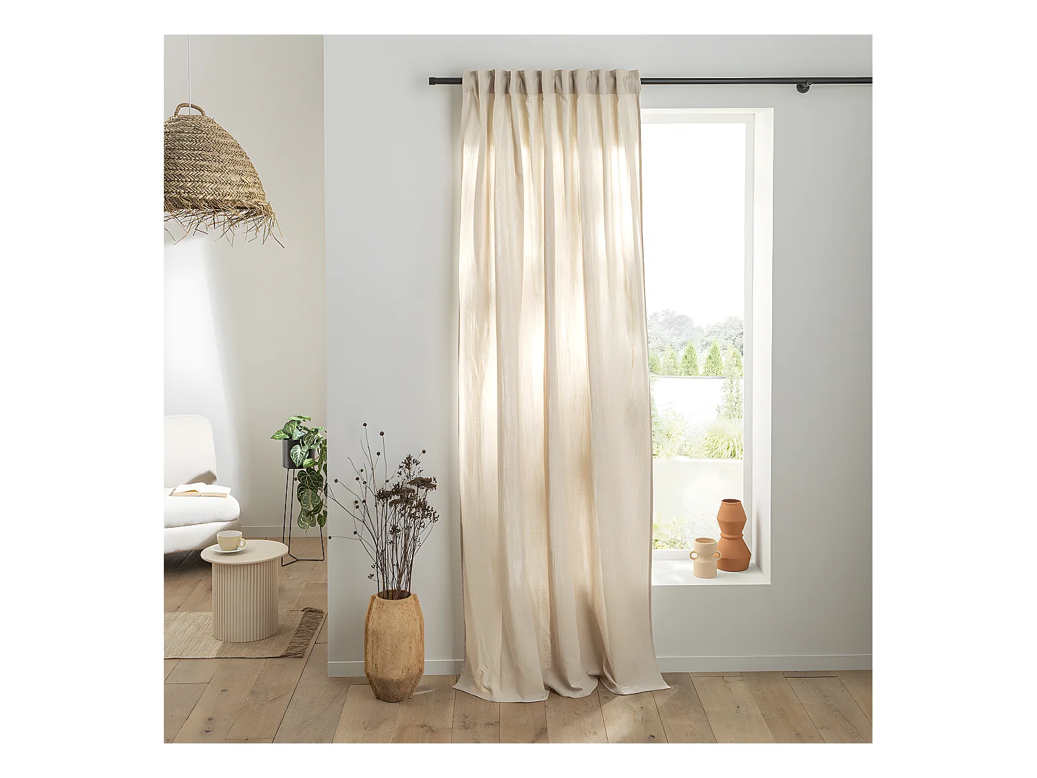 Rideau uni en gaze de coton pattes cachées à l'unité 140x300cm beige