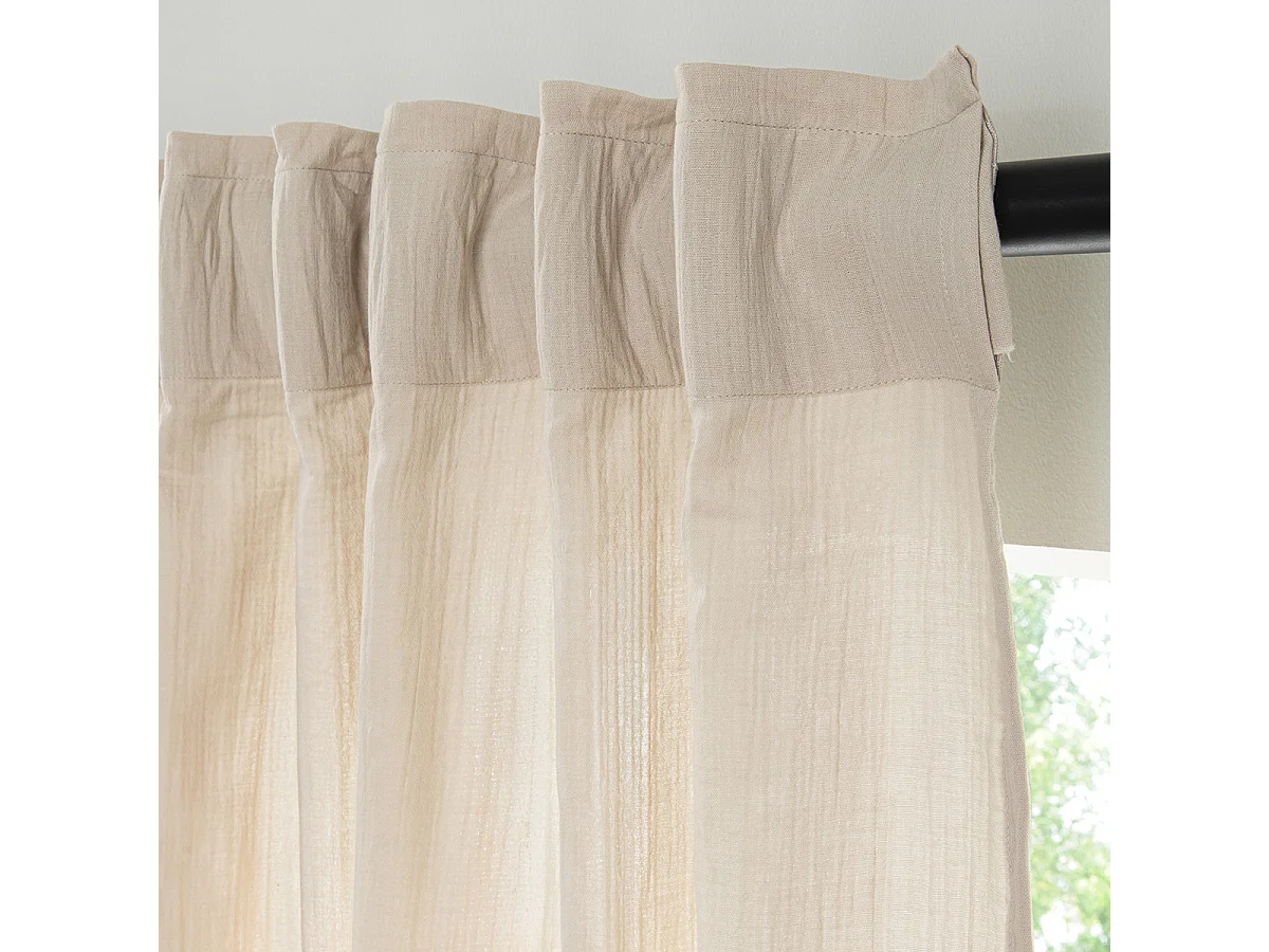 Rideau uni en gaze de coton pattes cachées à l'unité 140x300cm beige