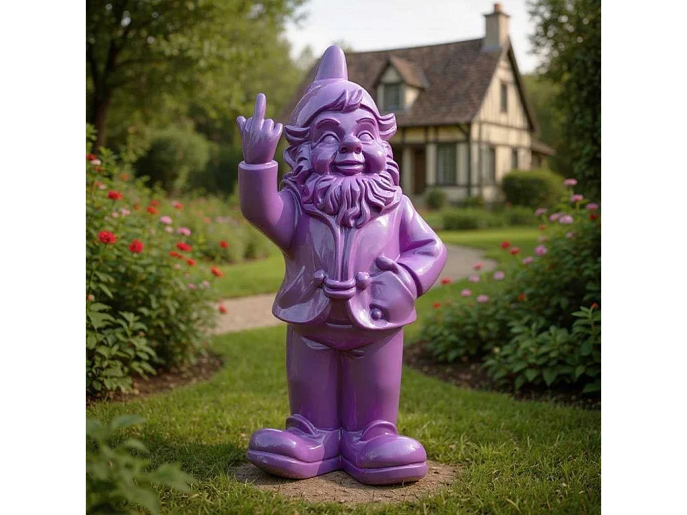 Nain de jardin en résine doigt d'honneur 7 x 8 x 20 cm Violet