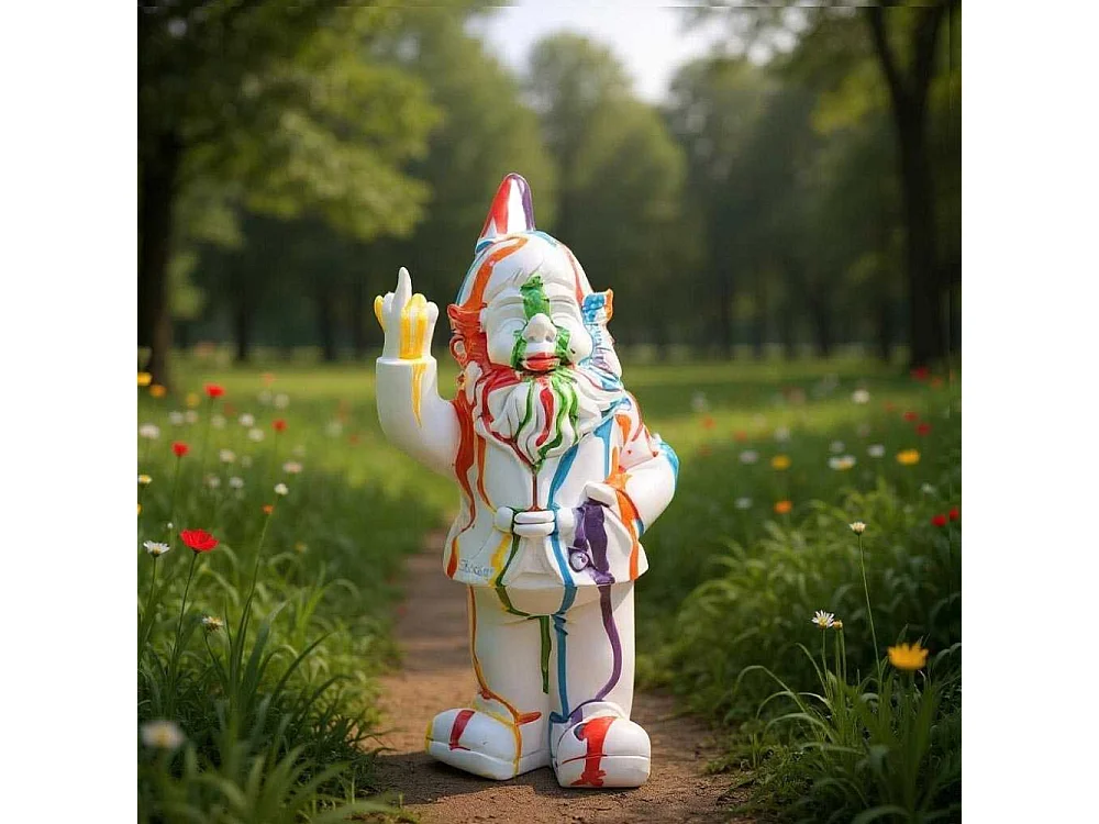 Nain de jardin en résine doigt d'honneur 7 x 8 x 20 cm Multicolore