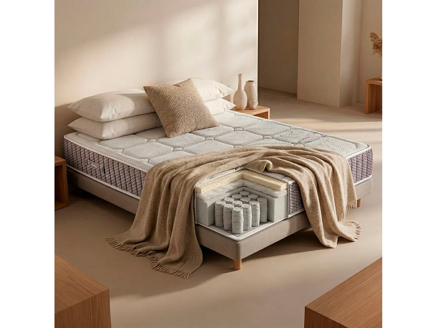 Colchón de 140 x 190 cm de muelles ensacados Adapt-Tech® y viscoelástica de 27 cm - TROAS de PIKOLIN