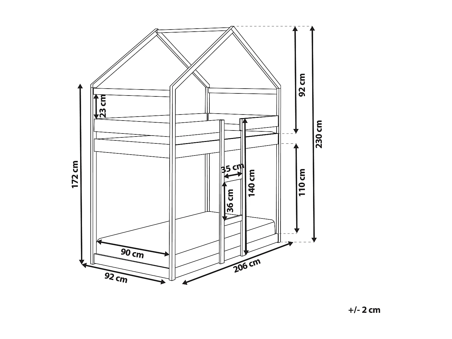 Lit superposé Maison Bois de pin LABATUT 90 x 200 cm Blanc