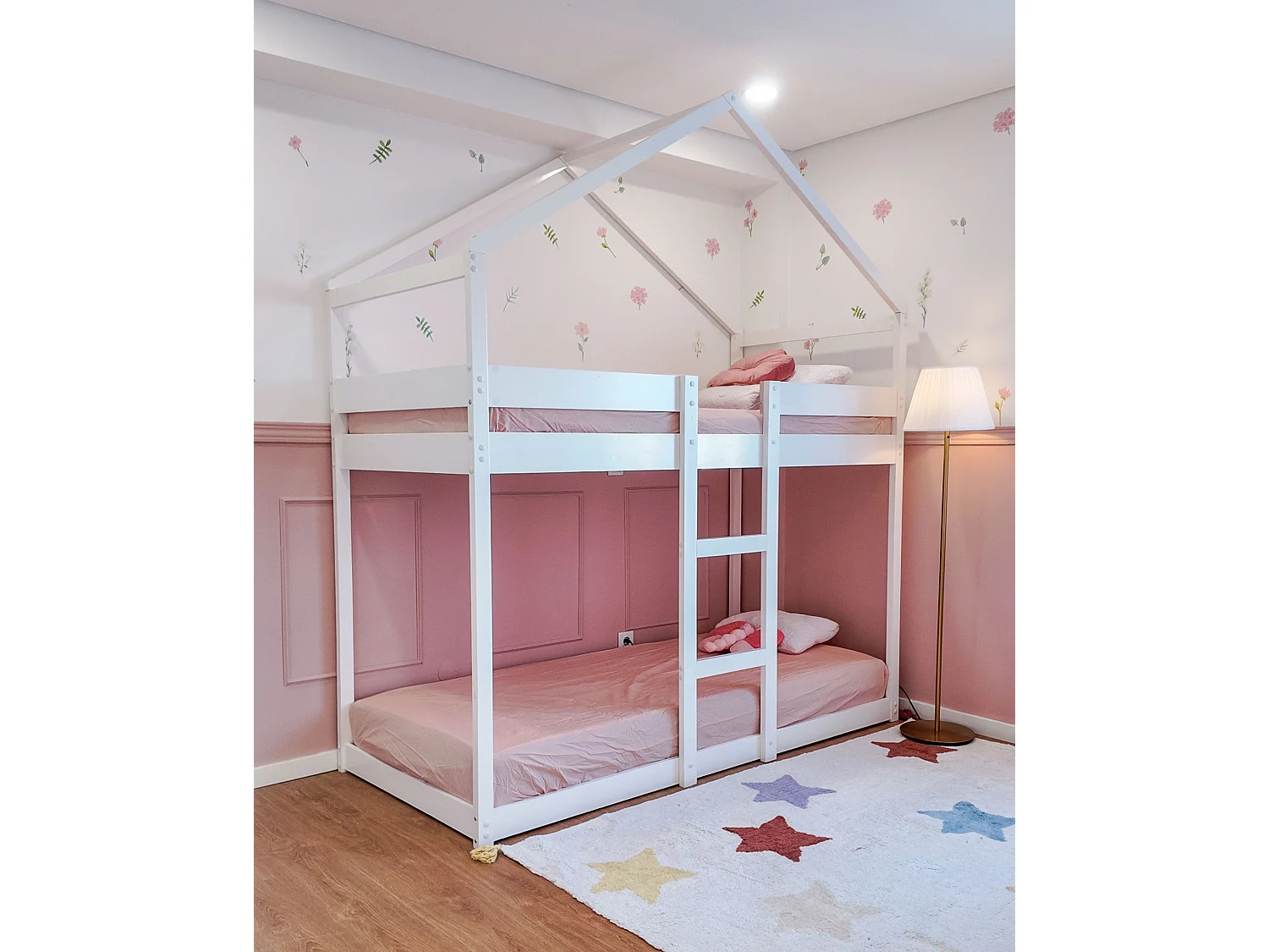 Lit superposé Maison Bois de pin LABATUT 90 x 200 cm Blanc