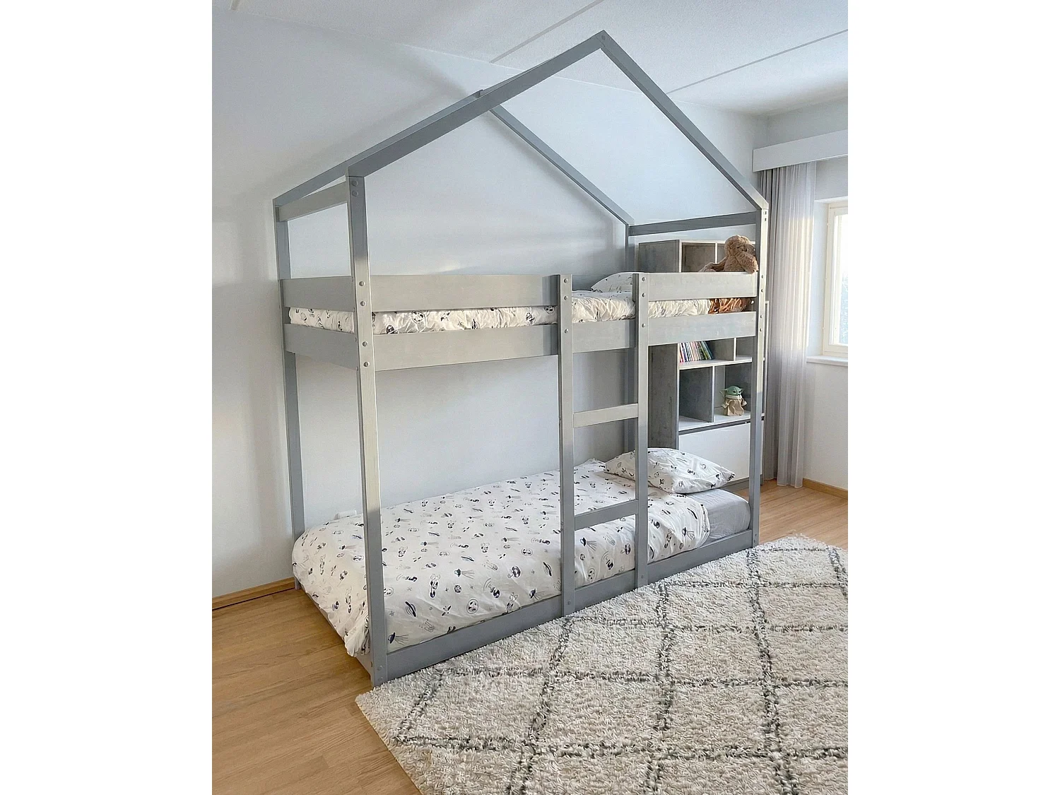 Lit superposé Maison Bois de pin LABATUT 90 x 200 cm Gris