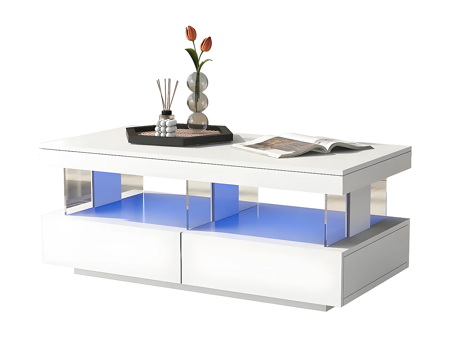 Table basse plateau lisse et anti-rayures 100x60x49.5cm blanc