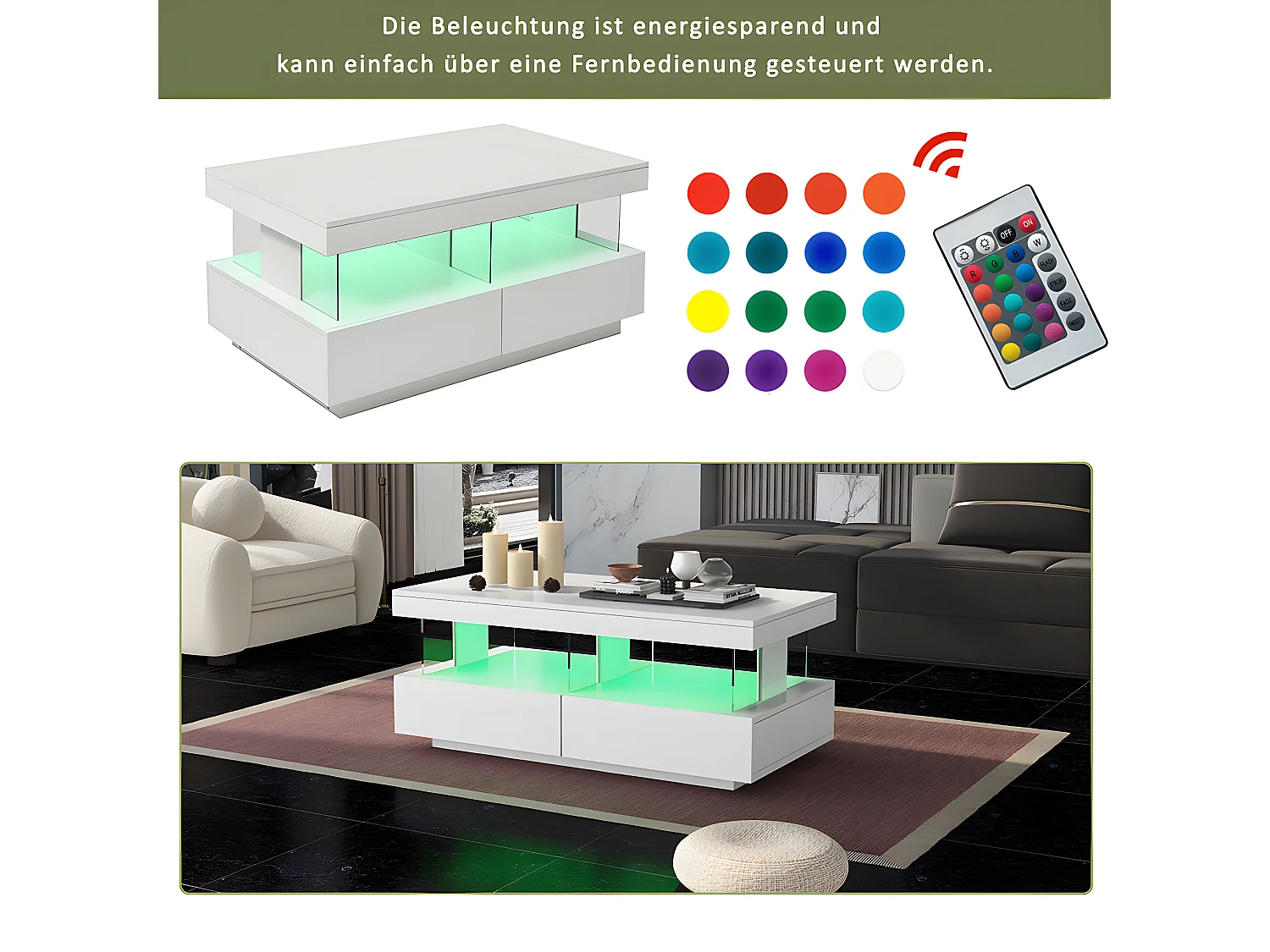 Table basse plateau lisse et anti-rayures 100x60x49.5cm blanc