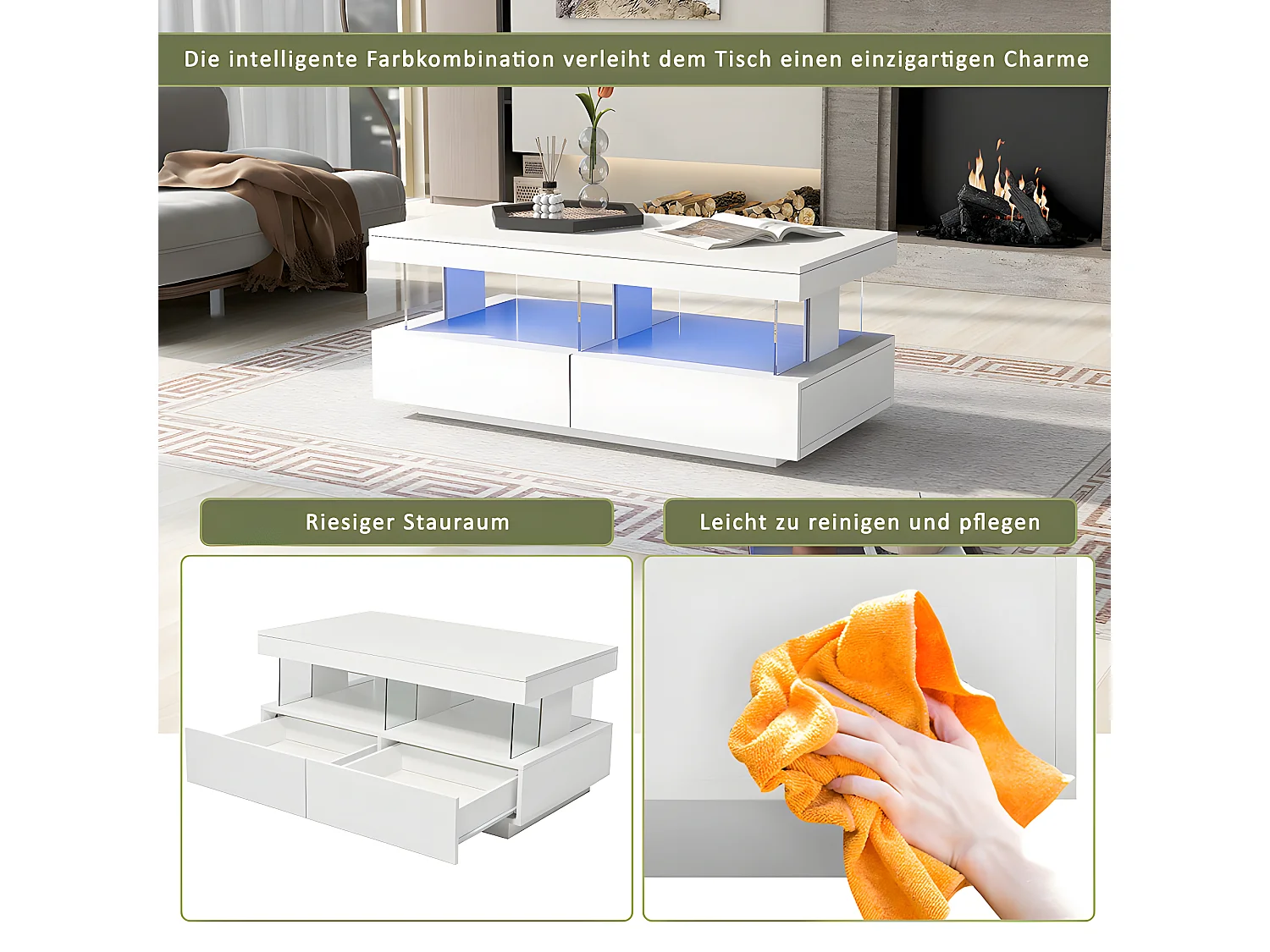 Table basse plateau lisse et anti-rayures 100x60x49.5cm blanc