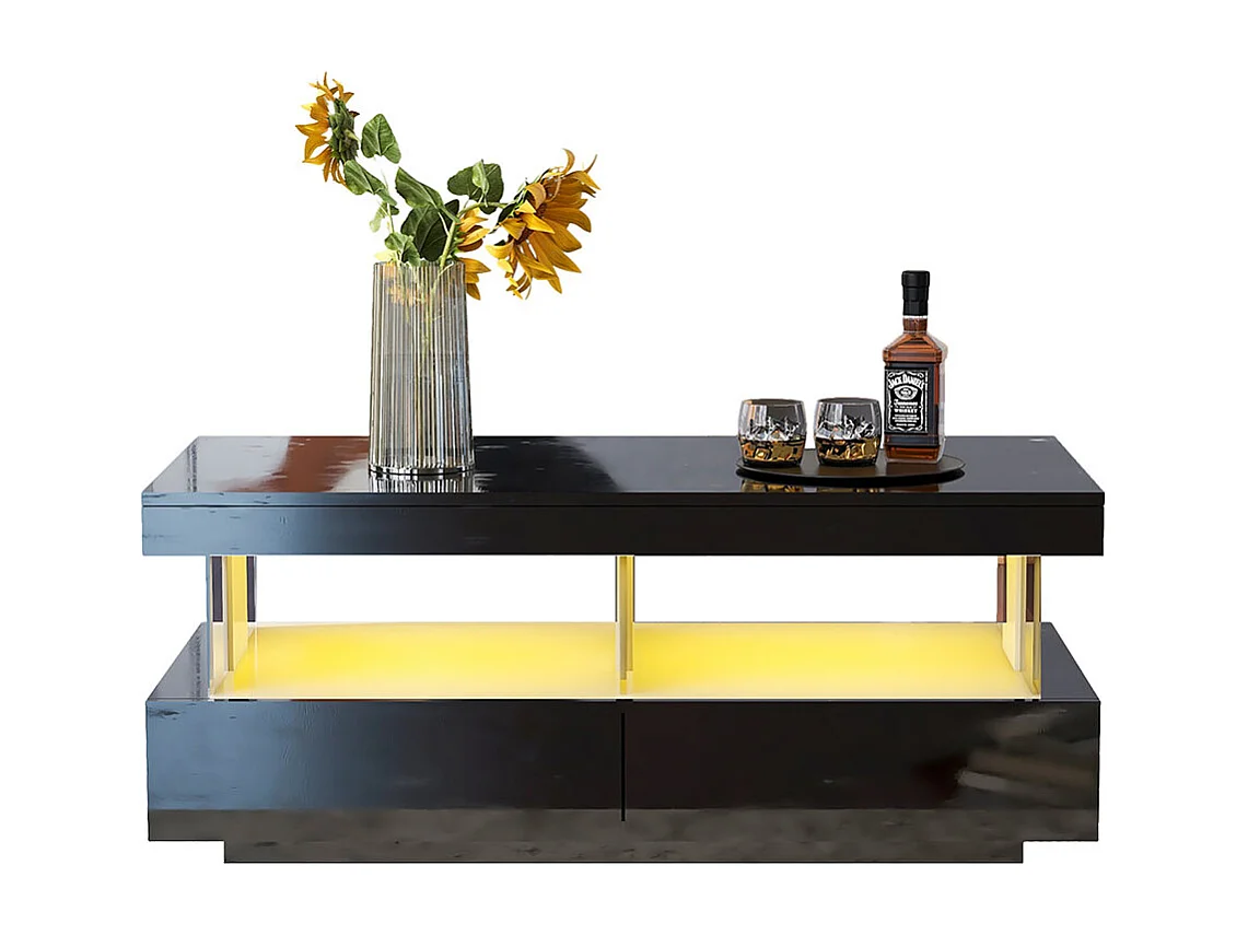 Table basse moderne haute brillance durable résistant aux rayures et lisse 100x60x49.5cm noir