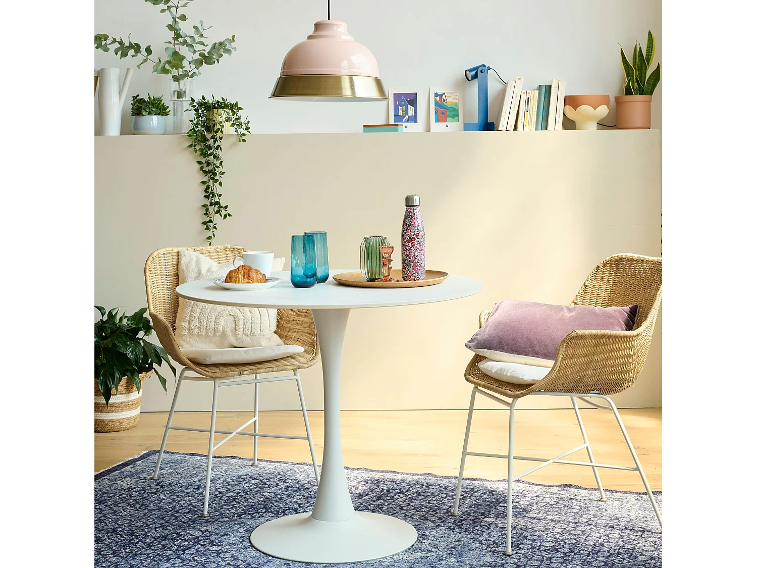 Table à manger ronde en céramique et pied tulipe en métal L90 - MARSA