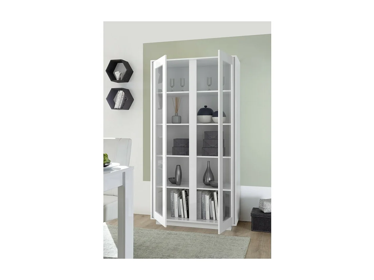 Vitrine 2 portes, collection CREAM, coloris blanc laqué brillant