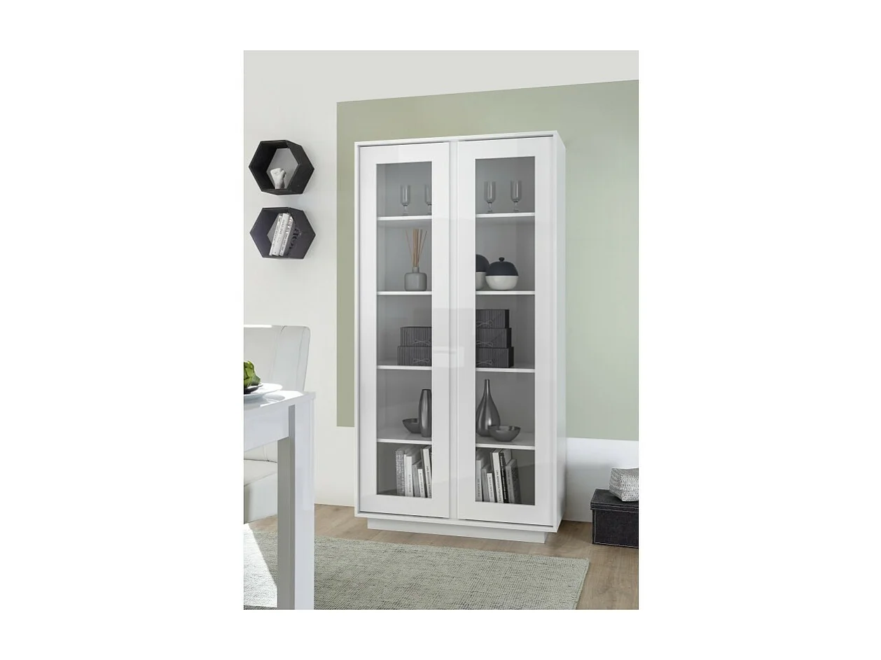 Vitrine 2 portes, collection CREAM, coloris blanc laqué brillant