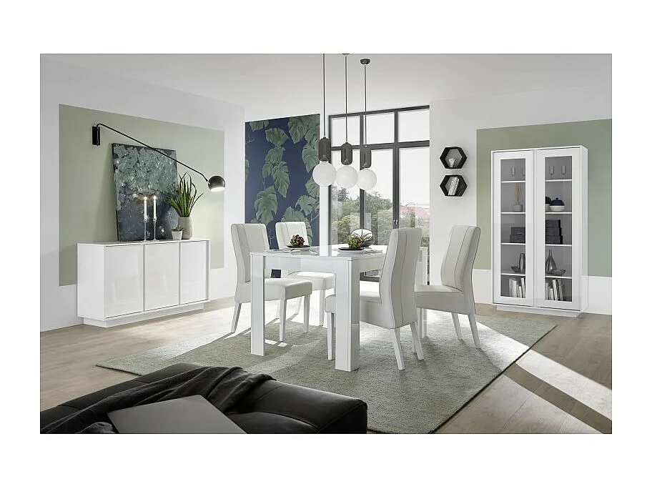 Vitrine 2 portes, collection CREAM, coloris blanc laqué brillant