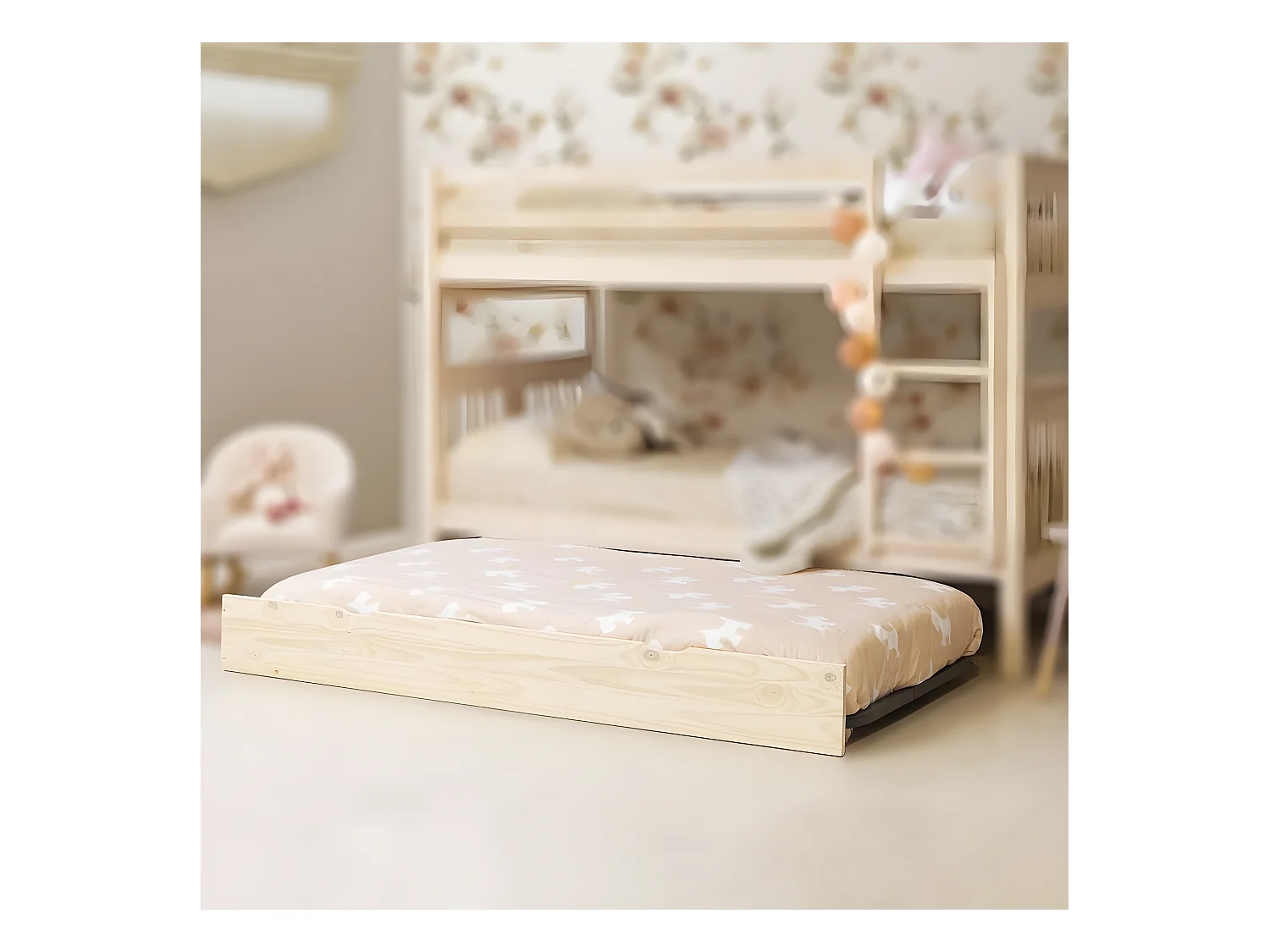 Ausziehbett mit Beine MDF weiß gewaschen 80x190cm