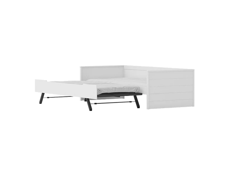 Lit avec lit pieds pliants bois blanc 90x200 cm