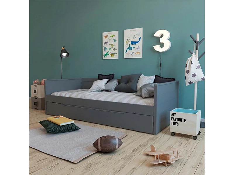 Lit avec lit pieds pliants bois blanc 90x200 cm