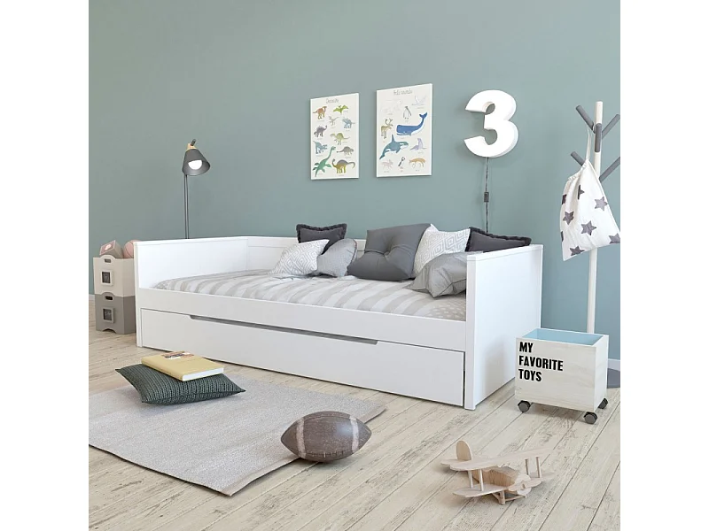 Lit avec lit pieds pliants bois blanc 90x200 cm