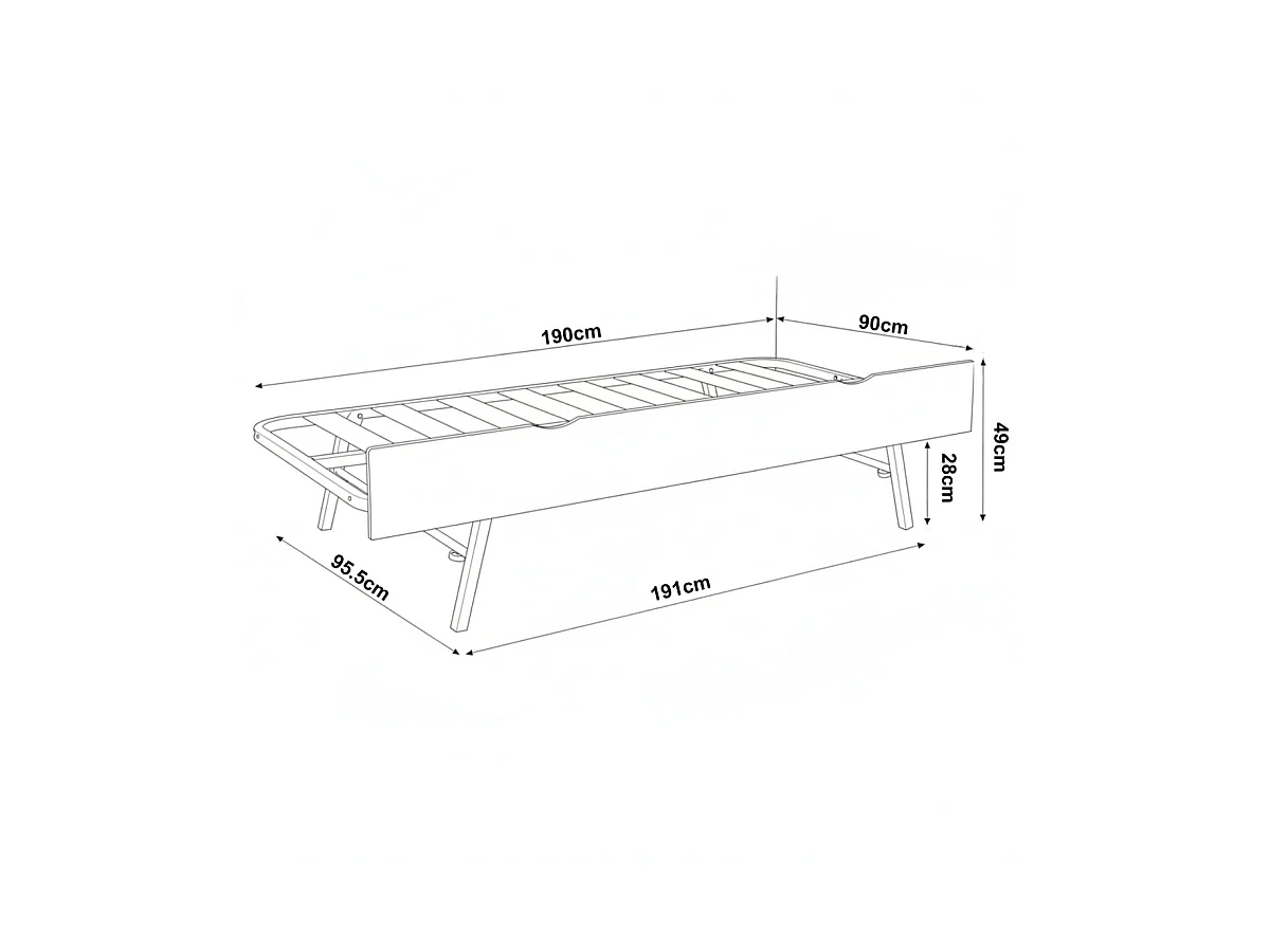 Cama de arrastre elevable mdf blanco 90x190cm