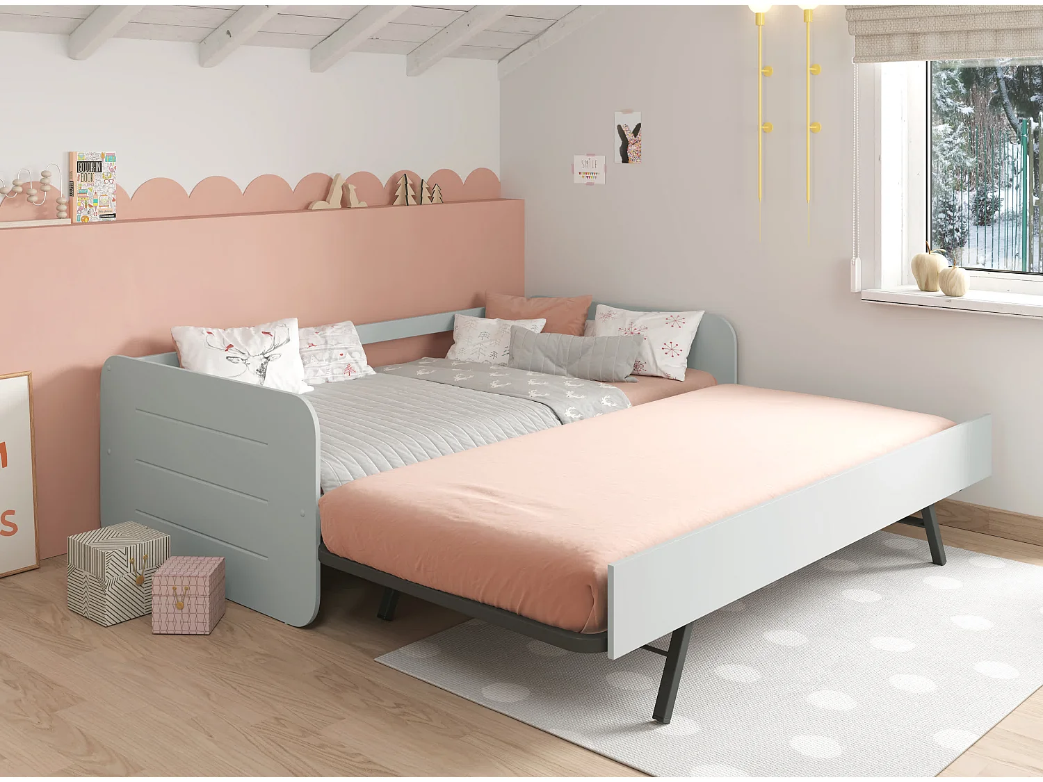 Letto a nidocon letto apribile MDF bianco 90x190cm