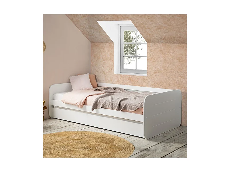 Lit + lit pieds pliants MDF blanc 90x190cm