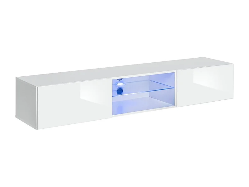 Móvel de TV suspenso 180cm com 2 portas e nichos iluminados coleção SWITCH. Móvel na cor branca.