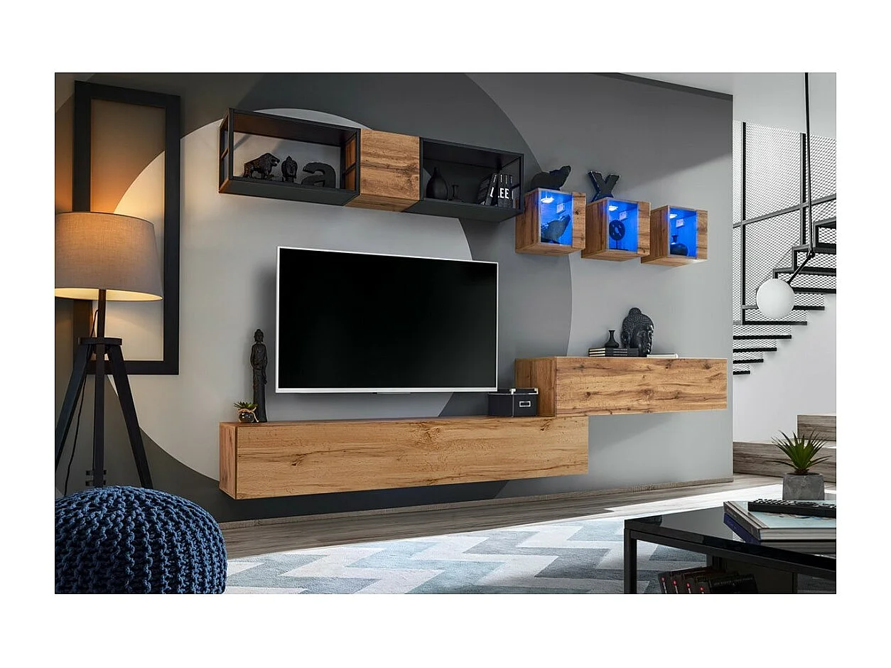 Meuble TV suspendu coloris chêne Wotan 120cm collection SWITCH.