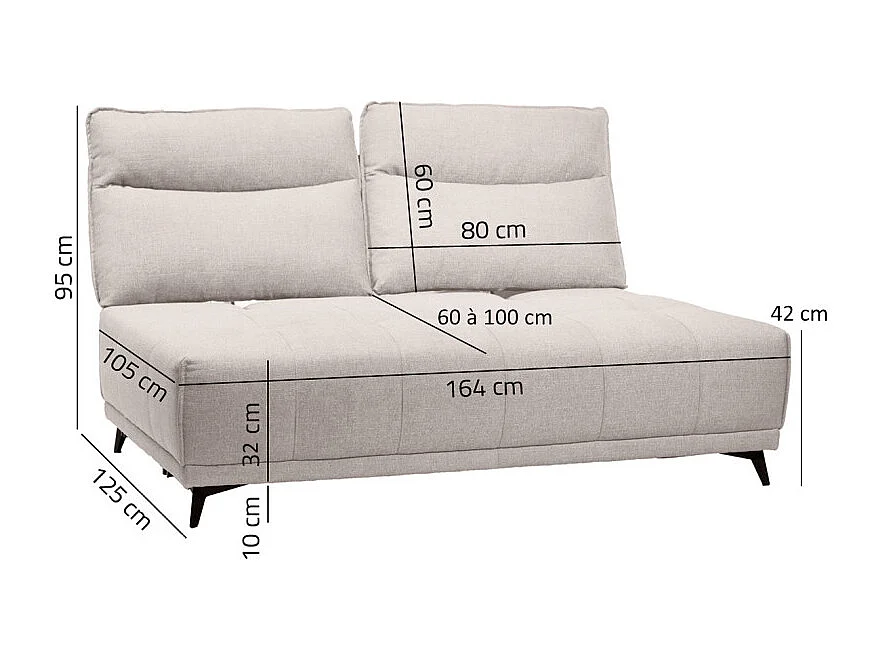 Chauffeuse double canapé modulable tissu beige dossier réglable - GINA