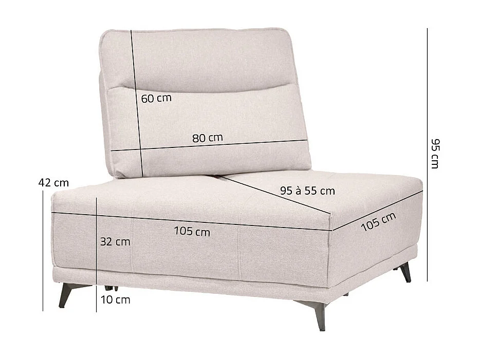Angle pour canapé modulable en tissu beige dossier réglable - GINA