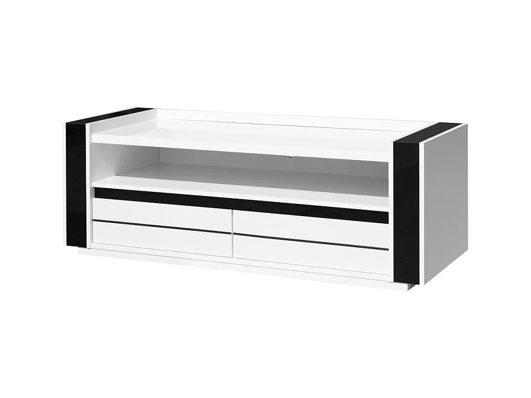 Meuble TV blanc et noir brillant avec LED – 143 x 50 x 52 cm