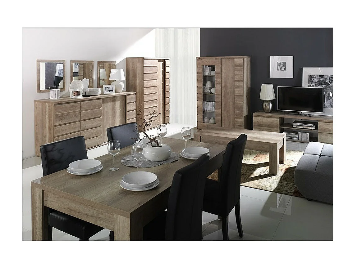 Mueble para TV MIRO - 2 compartimentos - Color roble - 165 x 52 x 55 cm