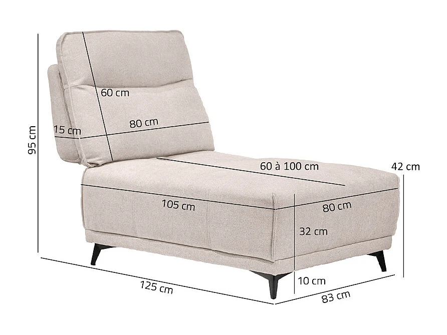 Chauffeuse pour canapé modulable tissu beige dossier réglable - GINA