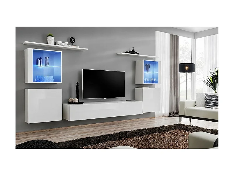 Designer-Hängemöbelset für das Wohnzimmer, Kollektion SWITCH XIV, in glänzendem Weiß.