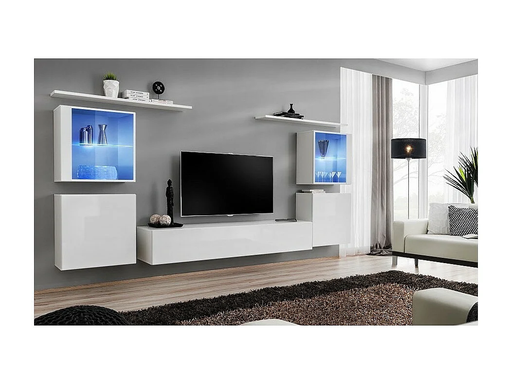 Design hangmeubelset voor de woonkamer, collectie SWITCH XIV, in glanzend wit.