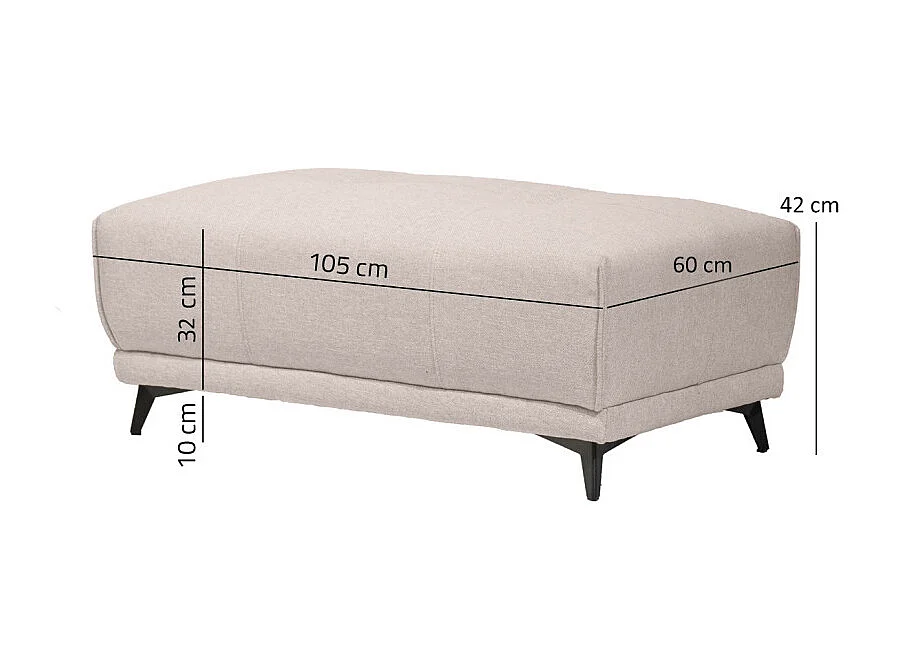 Pouf pour canapé modulable en tissu beige pieds gris anthracite - GINA