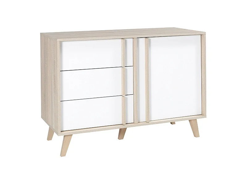 Kommode mit 1 Tür und 3 Schubladen MALMO in hellem Eichenfarbton und Weiß